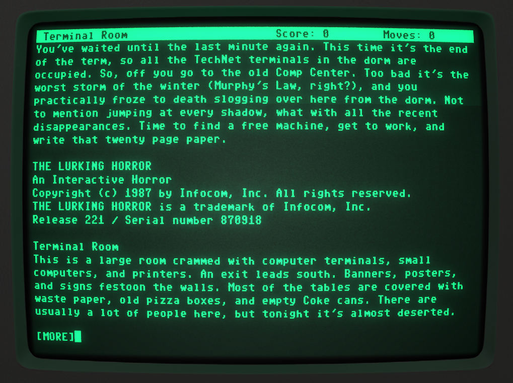 The Lurking Horror running in Cool-Retro-Term